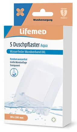 Pflaster, Lifemed Duschpflaster Aqua XXL, 5 Strips wasserdicht, 8 x 10 cm
